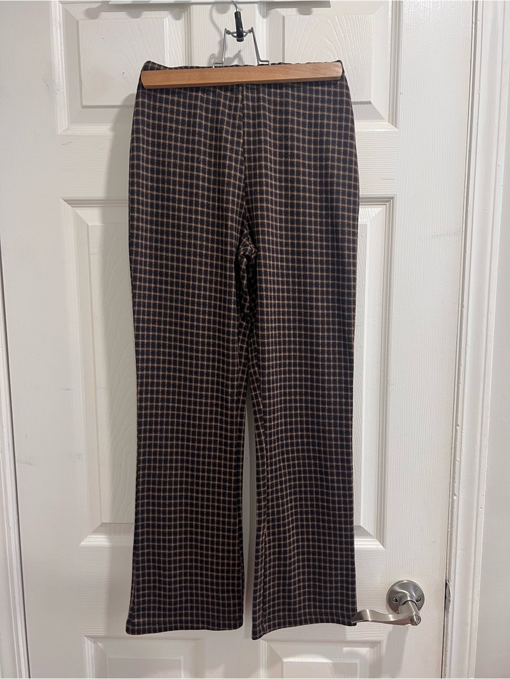 Urban Outfitters Women's Brown Checked Straight-Leg + Flared end Pants